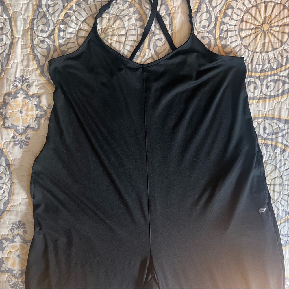 Fabletics Cloud Jersey Wide Leg Black Onesie Jumpsuit Romper, 2X - Picture 9 of 13